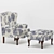 Elegant Wingback Armchair Set 3D model small image 1