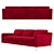 Luxurious Red Velvet Three-Seat Sofa 3D model small image 2