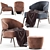 Elegant Aster Armchair & Buatta Stool 3D model small image 2