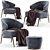 Elegant Aster Armchair & Buatta Stool 3D model small image 6