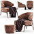 Elegant Aster Armchair & Buatta Stool 3D model small image 7