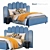 Elegant Blue Queen Bed 3D model small image 1