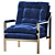 Luxury Navy Blue Velvet Gold Armchair 3D model small image 1