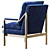 Luxury Navy Blue Velvet Gold Armchair 3D model small image 4