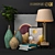 Elegant Decor Set: Flowers, Pot, Book, Frame, Lamp, Watch 3D model small image 1