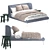 Modern Blue Upholstered Bed Set 3D model small image 2
