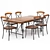 Industrial Rustic Dining Table Set 3D model small image 1