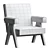 Pierre Jeanneret PJ 01 Cream Velvet Lounge Chair 3D model small image 5