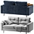 Velvet Blue Mini Sofa 3D model small image 1