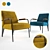 Elegant Gold & Blue Velvet Lounge Chair 3D model small image 1