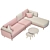 Pink Velvet Sofa Set: Modern, Upholstered, 320cm Wide 3D model small image 2