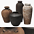 Rustic Relief Ceramic Vases Set 3D model small image 1