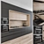 Sleek Black and Wood Kitchen 3D model small image 1