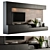 Modern Black and Wood TV Wall 3D model small image 1