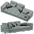 Blues Velvet Modular Sofa 3D model small image 1