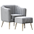 Luxury Velvet Accent Chair & Ottoman 3D model small image 3