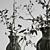 Dried Olive Branch Bouquet in Glass Vase 3D model small image 4