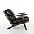 Sleek Black Leather Lounge Chair 3D model small image 2