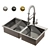 Versatile Double Bowl Sink: Golden, Stainless Steel, Black 3D model small image 1