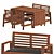 Outdoor Brown Stained Drop-Leaf Table and Chairs Set 3D model small image 1