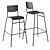 Sleek Black Bar Stool & Oak Table 3D model small image 2