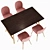 Elegant Timber and Velvet Chair Set 3D model small image 3