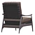 Mid Century Leather Wood Lounge Chair 3D model small image 2