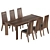 Vietnam Walnut Dining Set: Table + Chairs 3D model small image 1