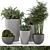 Rusty Concrete Pot Outdoor Bush Set 3D model small image 1