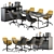 Modern Meeting Table Set, Black and Yellow 3D model small image 1