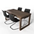 Sleek Oak Table Set 3D model small image 6