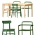 Modern Green Birch Table & Chairs 3D model small image 1