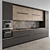 Sleek Black and Wood Kitchen 3D model small image 1