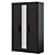 Sleek Black Wardrobe | 3-Door BRIMNES 3D model small image 1