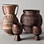 African Clay and Wood Vases 3D model small image 1