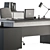 Modern Gray Wood and Black Boss Desk 3D model small image 3