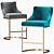 Teal Velvet and Brass Bar Stool 3D model small image 1