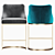 Teal Velvet and Brass Bar Stool 3D model small image 4