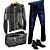 Stylish mens set: jacket, bag, boots, jeans 3D model small image 1