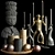 Gold Decor Set: Candle, Candlestick, Figurine 3D model small image 1