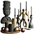 Gold Decor Set: Candle, Candlestick, Figurine 3D model small image 3