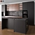 Modern Black & Wood Kitchen Set 3D model small image 1