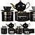 Elegant Black Gold Tea Set 3D model small image 2