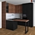 Sleek 14 Modern Black & Wood Kitchen 3D model small image 1