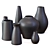 Sleek Black Ceramic Vases 3D model small image 3