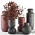 Red and Gray Vase and Plant Set 3D model small image 1