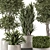 Rustic Concrete Pot Set with Indoor Plants 3D model small image 2