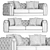 Elegant Gray 3-Seater Violet Sofa 3D model small image 2