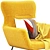 Elegant Leya Wingback Chair 3D model small image 5