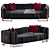 Modern Black 3-Seater Oriana Sofa 3D model small image 1